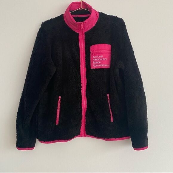South Pole Jr Black and Pink  NASA Fuzzy Teddy Zip Up Jacket Size Medium - Picture 8 of 9